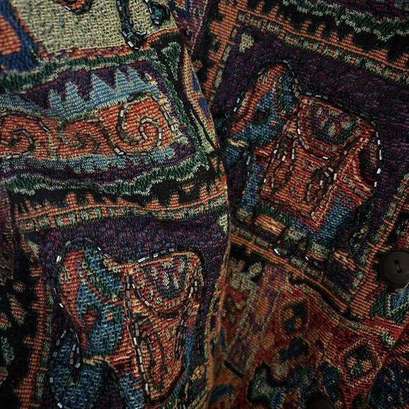 Chico's Red and Orange Blazer with Geometric Patterns - Picture 3 of 7